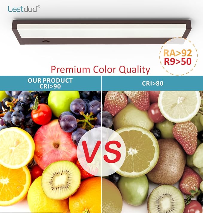 LED Under Cabinet Lighting Hardwired or Plug in, 18 Inch 9W, Dimmable 5 Color 2700K/3000K/3500K/4000K/5000K, Linkable Eyes Care Design Counter Lights for Kitchen, Sink, ETL Listed, Bronze