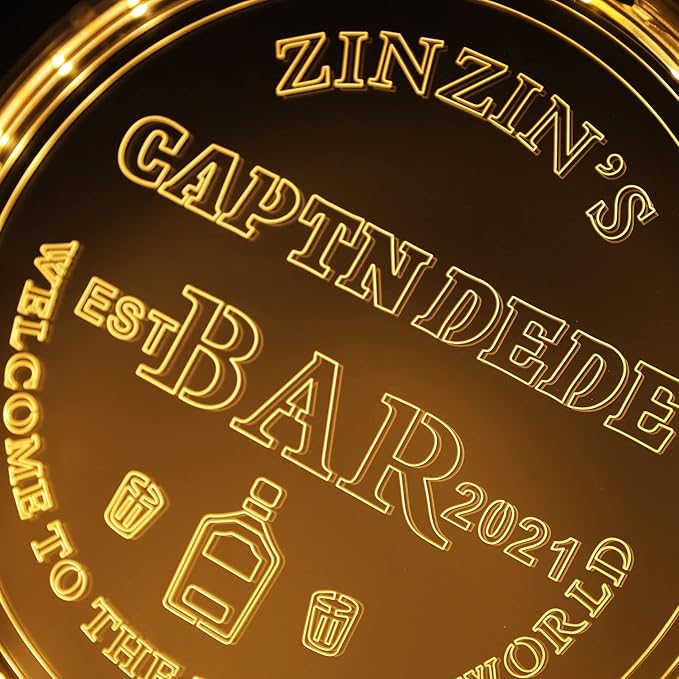 Custom Round Personalized Acrylic Bar Sign - Led, Man Cave Light Up Sign for Home Bar, Shop, or Store Decor