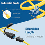 50FT Construction String Lights, IP65 Waterproof ETL Certified LED String Work Lights, 5000K Daylight 18AWG Wire Linkable Temporary Construction Lighting for Jobsite with 5 Bulbs & Hooks