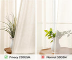 MIULEE Non-See-Through Privacy Linen Curtains 2 Panels, Light Filtering Window Curtains Farnhouse Textured Back Tab Semi Sheer Drapes for Bedroom Living Room, 52 x 63 Inches Long, Ivory