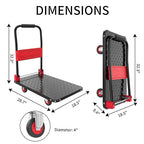 Foldable Push Cart Dolly, 330lbs Flat Bed Carts with Wheels & Anti-Collision Strips, Heavy Duty Platform Truck for Household Tasks, Moving, 360° TPR Mute Wheels for Easy Maneuver, Black Red