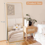 Full Length Mirror with Stand, 71"x31" Floor Mirror, Aluminum Alloy Gold Thin Frame - Freestanding/Leaning/Wall Mount for Bedroom, Living Room & Entryway (Gold)