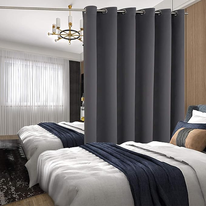 BGment Fashion Sliding Door Curtain 120 X 96 Inches, Wide Thermal Blackout Curtains Room Darkening Room Divider Window Curtain, 1 Panel, Dark Grey, 96 Length X Wide 120