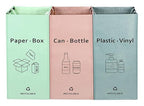 Separate Recycling Bin for Kitchen Home - Indoor Recycle Bins (Pink, Green, Gray) Waste Trash Sorting Bins, Reusable Waterproof Affordable Recycle Bags, Pack of 3 Bags
