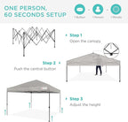 Best Choice Products 10x10ft 1-Person Setup Pop Up Canopy Tent Instant Portable Shelter w/ 1-Button Push, Case, 4 Weight Bags - Light Gray