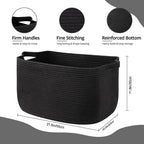 70L Large Blanket Basket, 21.6" x 16.9" x 11.8" Woven Storage Basket for Living Room, Nursery Blanket Storage for Toys, Towels, Dirty Clothes (Black)