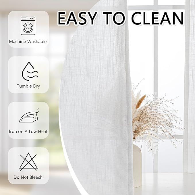 MYSKY HOME Extra Long Curtains for Living Room, Natural Curtains 108 Inch Long Light Filtering Semi Sheer Backdrop Panels Pinch Pleated Soft Cotton Fabric Boho Window Drapes, 40 x 108 in, 2 Pieces