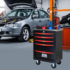 5-Drawer Heavy-Duty Rolling Steel Tool Cart with Handle&Wheels, Metal Storage Organizer Cabinet, Tool Chest for Efficient Tool Storage in Garage, Warehouse, Workshop, Repair Shop, Black&RED