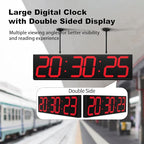 28.5in Double Sided Digital Wall Clock, Multifunctional Led Large Clock with Timer, Temperature and Date Display, Hanging Digital Clock Large Display for Corridors, Hospitals (Red)