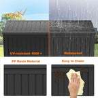200 Gallon Resin Deck Box, Lockable Patio Outdoor Storage Box for Furniture, Garden Tools and Tools Storage, Waterproof Outside Storage Boxes - Black