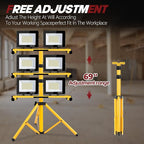 22000 Lumen Work Lights with Stand, 2 Adjustable Head LED Work Light, with Adjustable and Foldable Tripod Stand, Waterproof Lamp with Individual Switch with 6500 Kelvin Color (2-head)