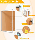 SWANCROWN Enclosed Bulletin Cork Board 36x24 in, Lockable Bulletin Board Tamperproof Wall Display Case for Office School Trade Community, Aluminum Frame