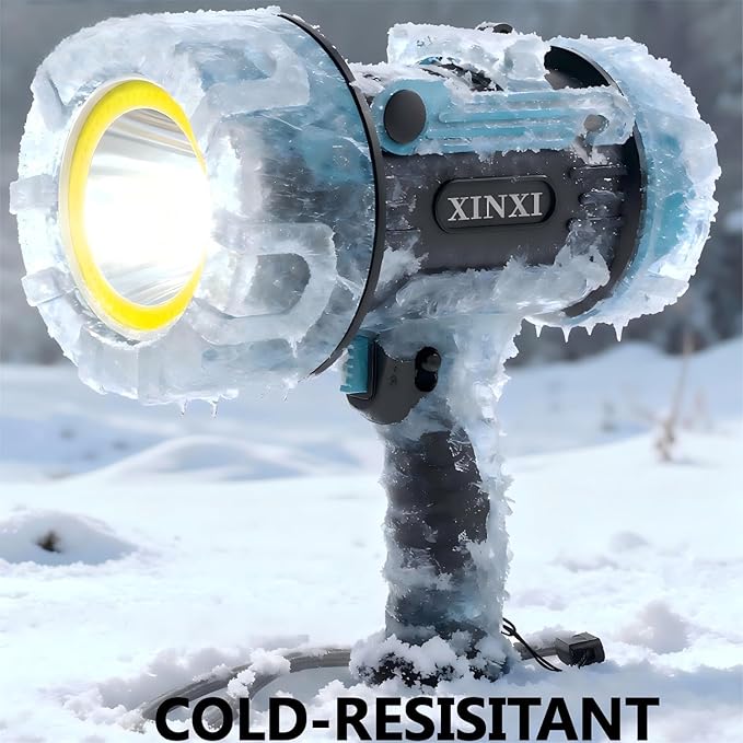 XINXI Rechargeable Spotlight with 1000000 Lumens COB Floodlight, IP67 Waterproof Spotlight Flashlight,Long Runtime Handheld Spot Light with Red Filter for Hiking, Boating, Hunting(Black)