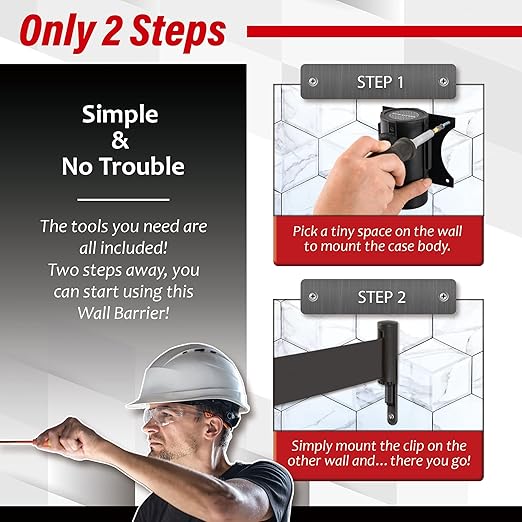 DuraSteel Wall Mount Crowd Control Retractable Belt Barrier - 9.2 Ft Black Retractables Barrier Belt, Crowd Control Barriers Do Not Enter Line Dividers for Crowds NOT Stanchions with Retractable Belts
