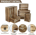 Set of 5 Large Wooden Crates, Nesting Storage Crate with Handles, Rustic Torched Brown Farmhouse Wooden Crates for Display, Wedding Birthday Home Party Living Room Kitchen Decoration