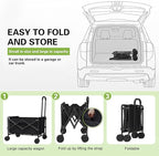Collapsible Folding Shopping Cart, Portable Foldable Wagon with 220lbs Large Capacity, Collapsible Utility Wagon Cart for Shopping, Grocery, Camping, Gardening