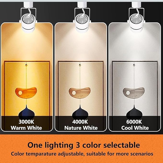 LED White Track Lighting Kit, 3CCT 10W Track Lights Heads 3000K/4000K/6000K Adjustable with 13.12FT H-Type Track Light Rails 12PCS Ceiling Spotlight Fixture Replaceable GU10 Bulb