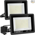 Ceena 2 Pack 240W Plug in LED Flood Light Outdoor, 24000lm Super Bright Floodlight with Switch and 5.9FT Wire, IP66 Waterproof 6000K LED Work Lights for Basketball Court, Playground, Stadium
