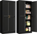 Pantry Cabinet, 71 Inch Tall Kitchen Storage Cabinet, Metal Pantry Cabinet with Doors and Adjustable Shelves, Black Food Cupboard, Freestanding Cabinet for Living&Dinning Room, Assembly Required