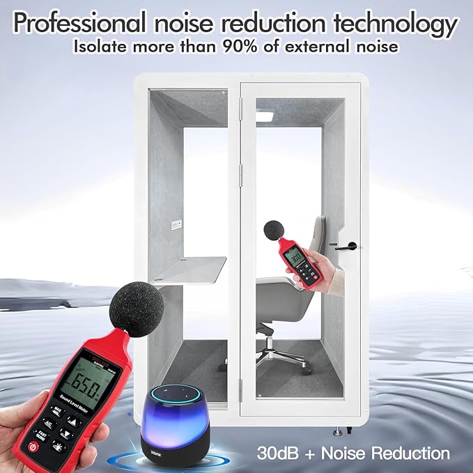 Soundproof Office Pod Booth, Quiet Meeting Pod with Acoustic Panels, Portable Modular Pod, Privacy Booth for Private Phone Calling, One to Two Person Workspace with Sound Isolation W55in D48in H92in