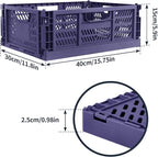 Domiella 2-Pack Crates for Storage, Storage Crates Plastic Stackable, Foldable Crate for Office Home Kitchen Bedroom Bathroom (Large, Blue)