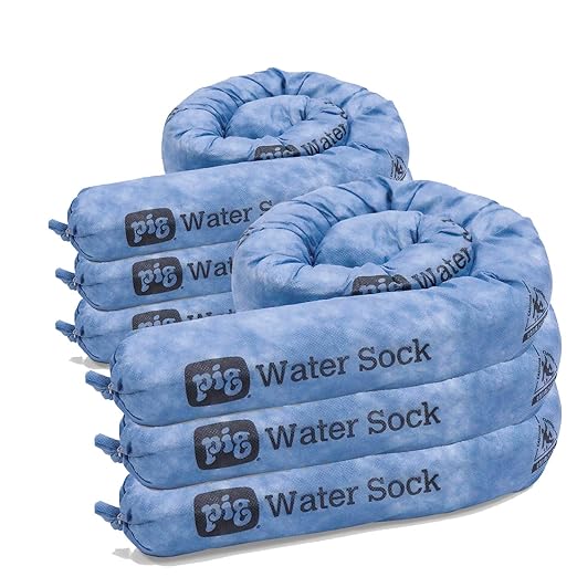 PIG Super Absorbent Sock for Water | 6 Pack | ext. dia. 3" x 4' L | Absorbs Up to 1.75 Gallons per Sock | PM50635