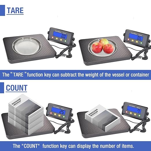 Surmountway Industrial Shipping Scale with Anti-Slip Aluminium Platform, 11.8" x 11.8" Black Portable Digital Postal Scale 440lbs for Shipping Packages Luggages with Tare/Count/Auto-Off Functions