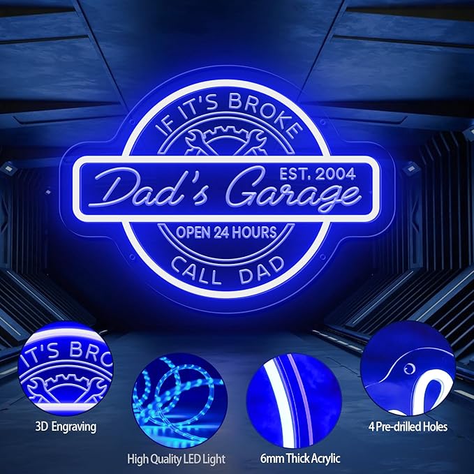 Custom Neon Garage Sign, Personalized Father's Day Gifts, Garage LED Neon Light For Man Cave Decor, Multiple Mounting Ways, Dimmable Neon Garage Name Sign For Men, Dad