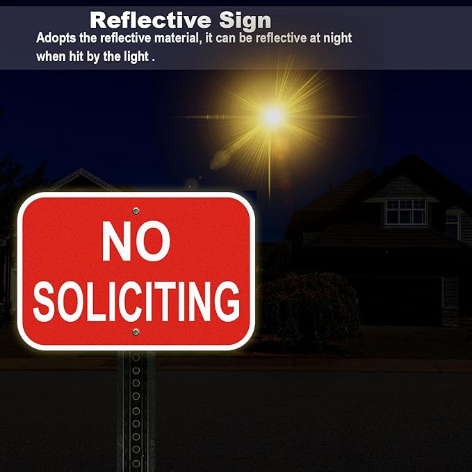2 Pack No Soliciting Sign, Heavy Duty Aluminum, 12 x 8 inches, Red and White, for Home and Business