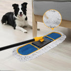 24" Dust for Floor Cleaning, Large Areas Floor Duster with 2 Cotton Reusable Pads, Wet Dry Mop for Hardwood Floors, Marble, Laminate, Tile, Concrete, Garage