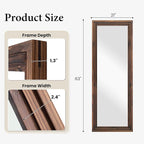 Full Length Mirror, 63"x21" Rustic Farmhouse Floor Mirror with Stand, Rectangular Solid Wood Frame in Walnut Finish, Full Body Mirror for Bedroom, Hallway & Living Room