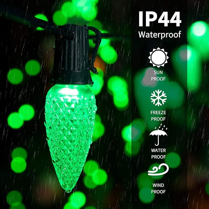 Brightown C9 Christmas String Lights Outdoor Led Fairy Lights Faceted Strawberry Lights Extendable UL Certified for Party Holiday Wedding Christmas Indoor Outdoor Decor