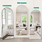 TinyTimes 64''x21'' Arched Full Length Mirror with Stand, Full Body Mirror, Mirrors Full Length Floor Freestanding, Wall Mounted Mirrors for Bedroom Living Room Cloakroom (Black)