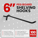 FactorDuty 6" Length Steel Black PEG Board Pegboard Shelving Hooks Wholesale Lot 20 lbs PEG Hooks Organizer Tools for Craft Storage, Garage, Kitchen, Tools and More