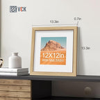 VCK 12x12 Picture Frame 2 Pack - Natural Oak, High-End Wood Poster Frames with Tempered Glass, Display 8x8 Photo with Mat or 12x12 without Mat, Art Gallery-Quality, Wall Hanging, Natural Oak