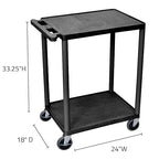 LUXOR HE32-B Utility Cart - Two Shelves Structural Foam Plastic, Multipurpose Utility Cart, Four Heavy-Duty 4" Casters, Two with Locking Brake, 300 lbs., 24"W x 18"D x 33.25"H