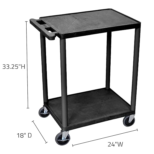LUXOR HE32-B Utility Cart - Two Shelves Structural Foam Plastic, Multipurpose Utility Cart, Four Heavy-Duty 4" Casters, Two with Locking Brake, 300 lbs., 24"W x 18"D x 33.25"H