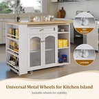 LYNCOHOME Rolling Kitchen Island with 360° Rotating Tabletop, Mobile Lockable Wheels & Adjustable Shelves, Multifunctional Storage Cart for Kitchen & Dining（White）