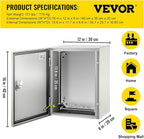 VEVOR NEMA Steel Enclosure, 16 x 12 x 8'' NEMA 4X Steel Electrical Box, IP66 Waterproof & Dustproof, Outdoor/Indoor Electrical Junction Box, with Mounting Plate