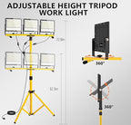 45000 Lumen LED Work Lights with Stand - 3 Head Portable Work Light with Tripod - IP65 Waterproof Tripod Work Lights for Outdoor Indoor Job Site Workshop Garage Construction Site Lighting