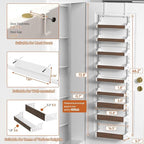 Over the Door Pantry Organizer: Pantry Organization and Storage with Hanging Basket - 9-Tier Metal Spice Rack Adjustable Shelves for Kitchen Bedroom Bathroom & Laundry Room White