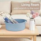 Woven Basket,Small Rope Storage Bin with Handles & Ribbon Bag, Organizer for Shelves Closets,Gift Basket Empty for Birthday,Books,Dog Toys, Blue