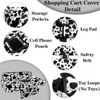 Shopping Cart Cover for Baby 2-in-1 High Chair Cover with Safety Harness Multifunctional Dark Black White Cow Pattern Cart Covers for Babies Soft Padded Grocery Cart Cover for Baby Boy Girl