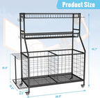 Sports Equipment Garage Organizer - Heavy Duty Garage Organization Ball Storage Rack with Basket, Hooks and Rolling Cart for Sports Gear and Toy Storage, Indoor/Outdoor Use, Black