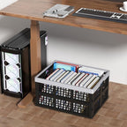 30L Large Plastic Folding Storage Crates, Collapsible Crates for Storage, Pack of 3 (Black)