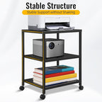 Under Desk Printer Stand with Wheels, 3-Tier Heavy Duty Rolling Cart with Adjustable Storage Shelf, Industrial Printer Table for Printer, Scanner, Home, Office, Black