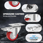 W B D WEIBIDA Stainless Steel 3 Inch Caster Wheels with Brake,Rust-Proof Heavy Duty 304 Casters Set of 4,Anti-Corrosion Industrial Castor for Furniture,Labs,Hospitals,Restaurants