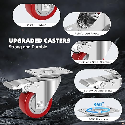 W B D WEIBIDA 3 Inch Stainless Steel Caster Wheels with Brake,Rust-Proof Heavy Duty 304 Casters Set of 8,Anti-Corrosion Industrial Castor for Furniture,Labs,Hospitals,Restaurants