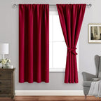 JIUZHEN Christmas Blackout Curtains for Bedroom - Thermal Insulated Room Darkening Rod Pocket Curtains for Living Room, Set of 2 Panels with Tiebacks, 38 x 63 Inch Length, Red