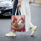 Adorable Rabbits With Flower Crowns, Basket Canvas Tote With Lightweight Foldable Shopping Bag For Daily Use